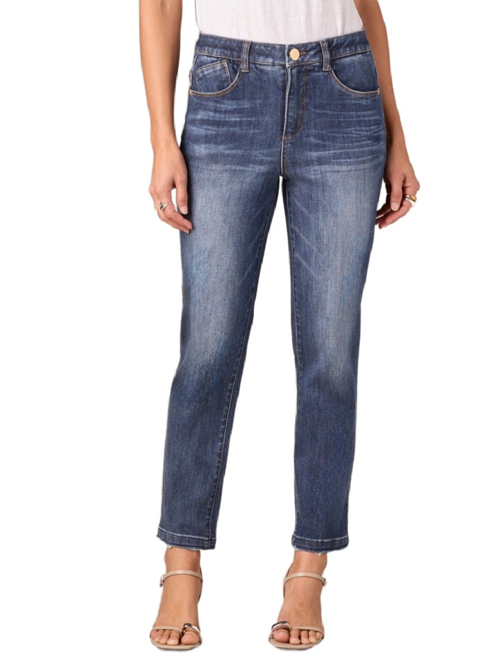 Wit & Wisdom| Ab-Solution Raw Hem Skinny Jeans Medium Wash Stretch Denim Sz 4